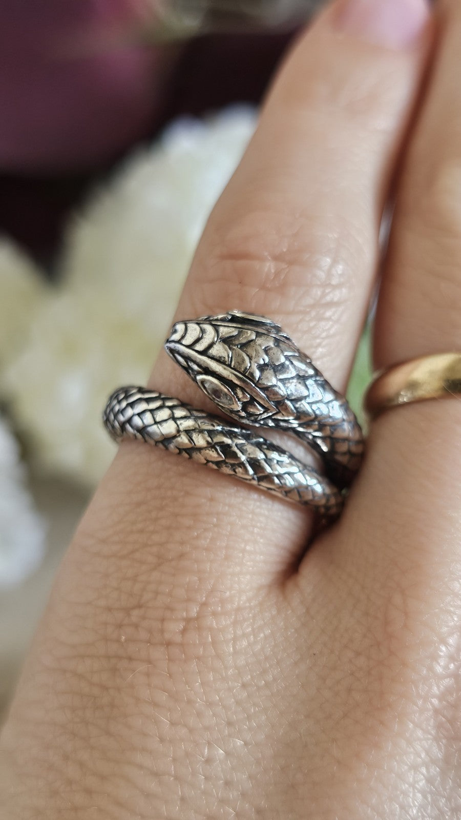 Thomas Sabo 925 Sterling Silver Snake Ring Clear Stone Eyes Size P 1/2 9.19