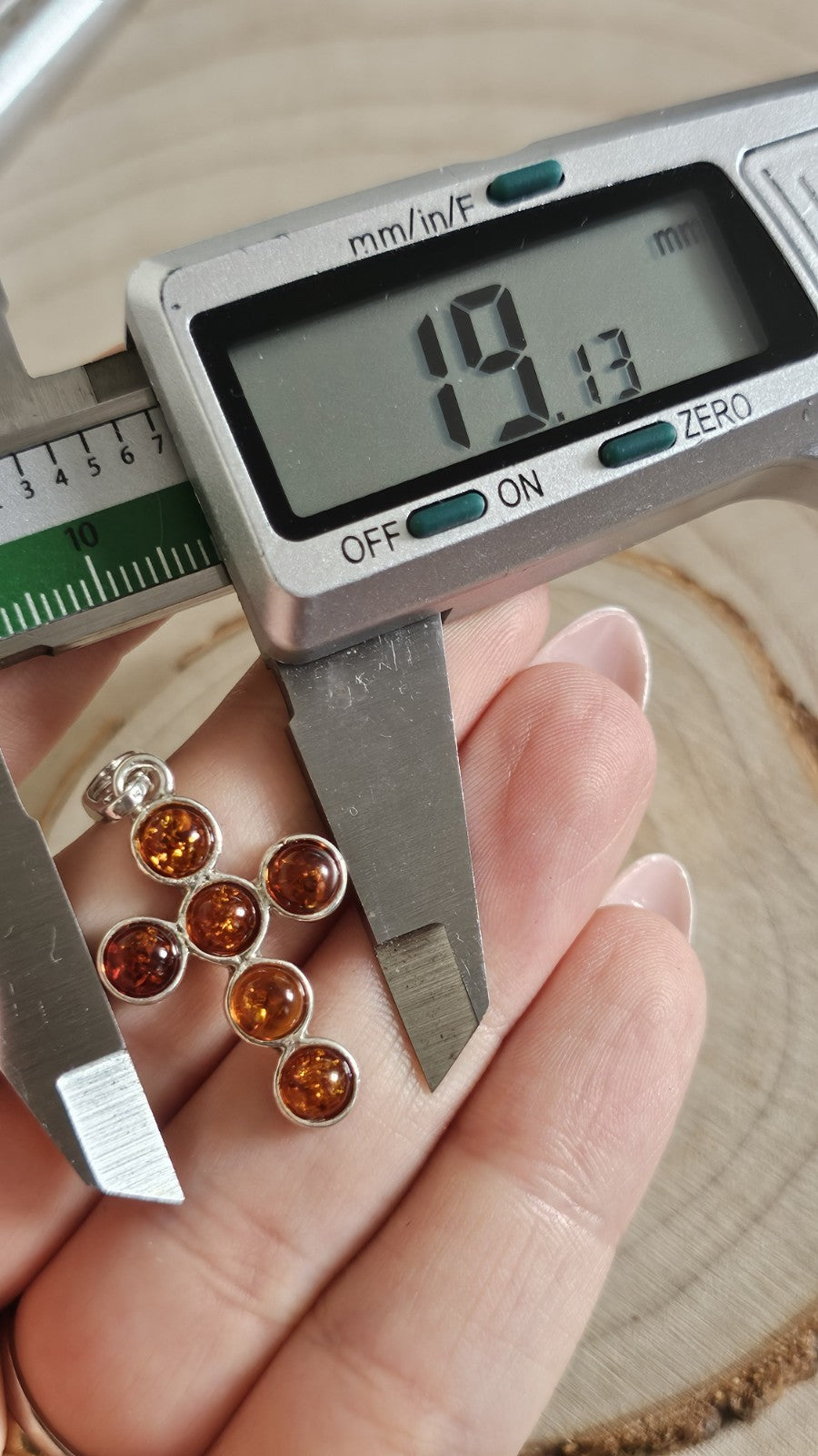 925 Sterling Silver Genuine Amber Cross Pendant Honey Cognac 37.7mm 3.10g