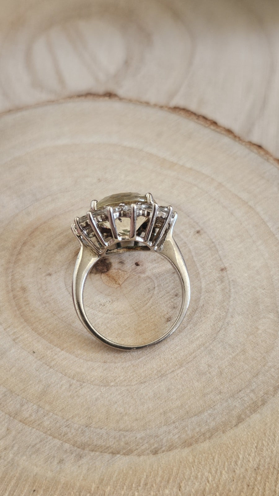TGGC 925 Sterling Silver Green Amethyst/Prasiolite Halo Ring, Size N 1/2