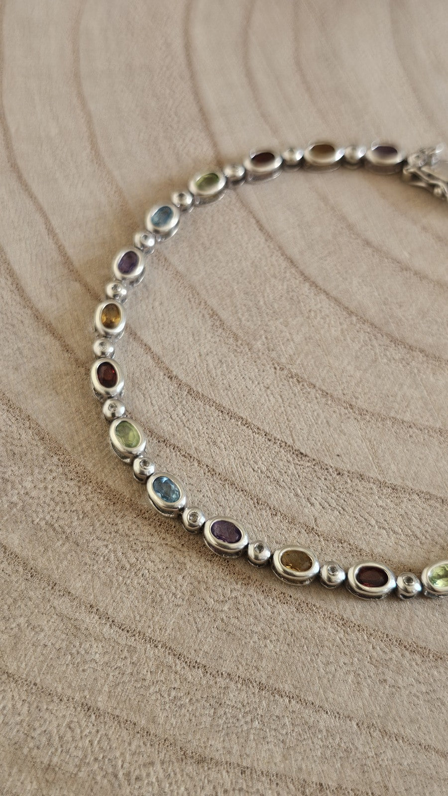 925 Sterling Silver Multi Gemstone Bracelet Garnet Amethyst Topaz 8inches