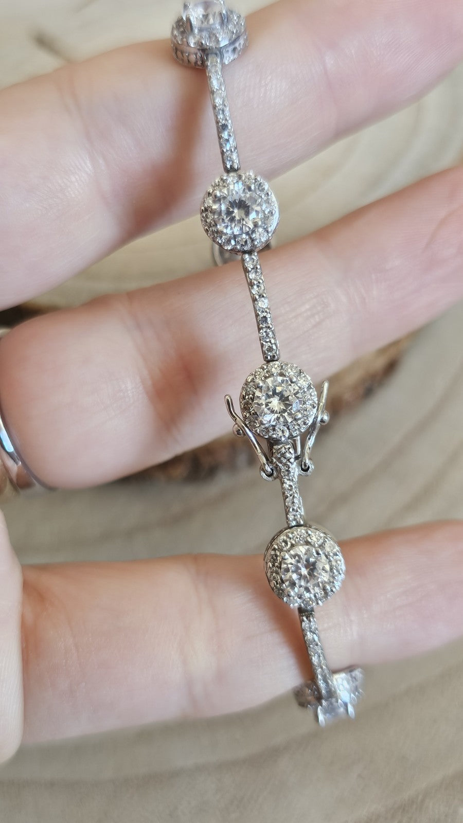 925 Sterling Silver CZ Halo Tennis Bracelet Full Hallmark 18cm 13.56g
