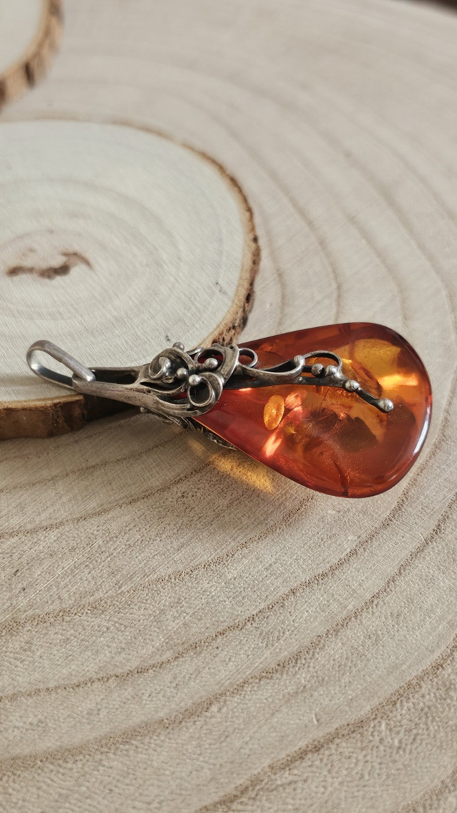 Vintage 925 Sterling Silver Large Amber Pendant Fully Hallmarked 16.46g