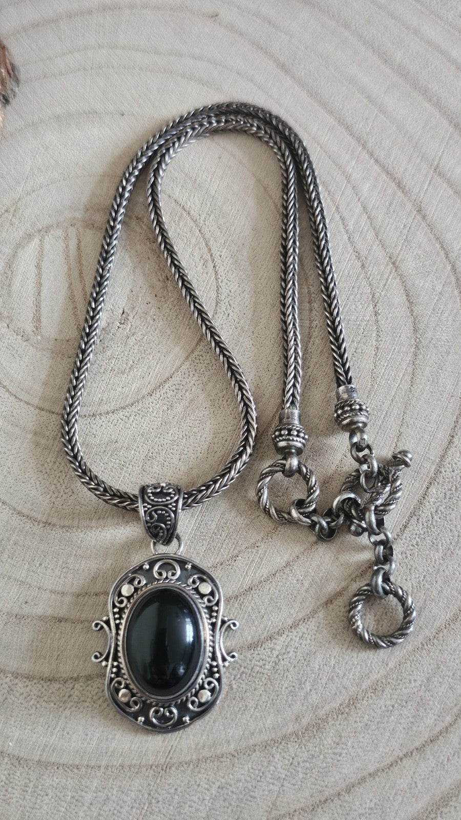BA SUARTI 925 Sterling Silver Black Onyx Pendant Necklace 35.6g , 16-18 inches 