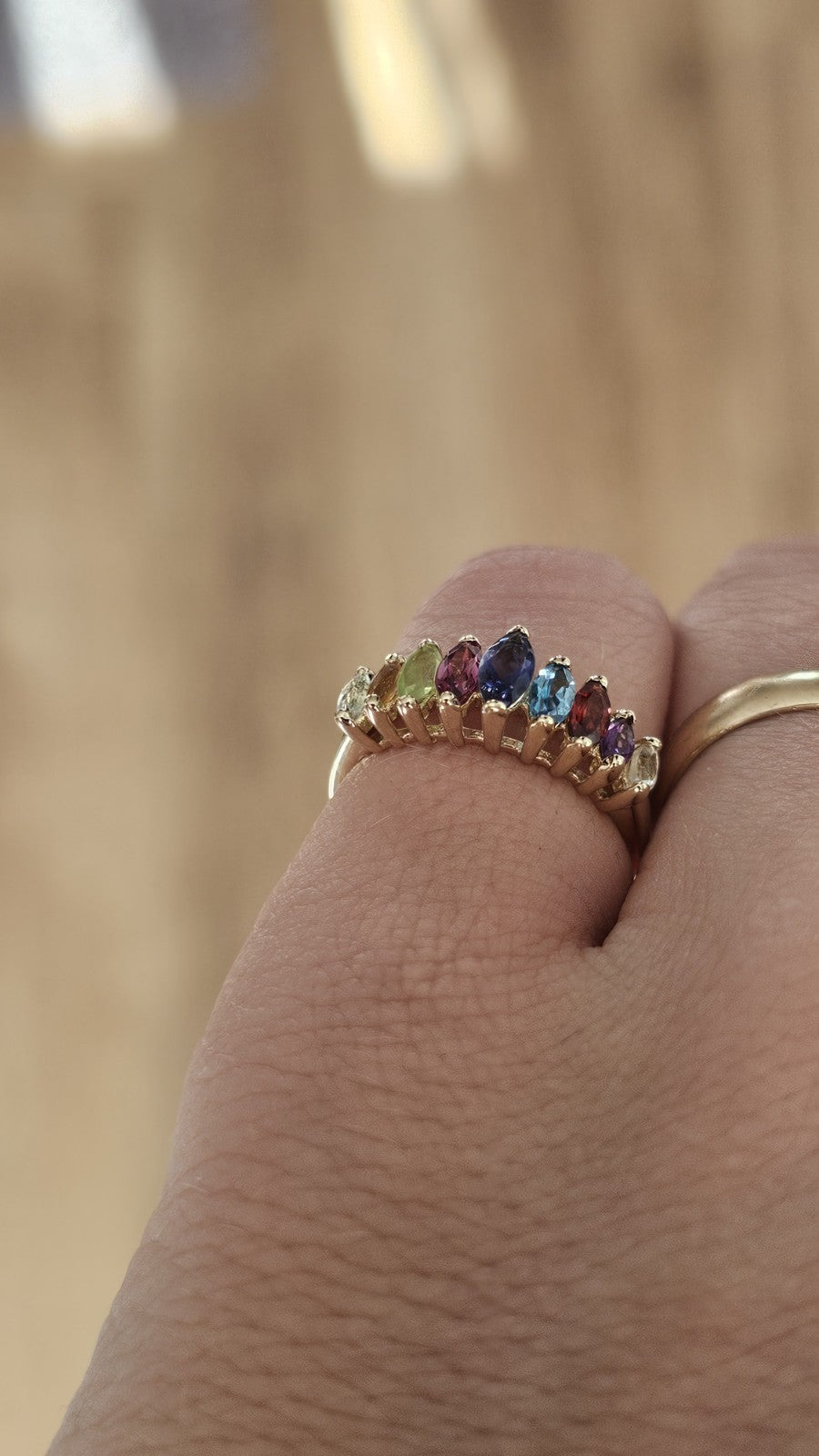 ✨ 9ct Yellow Gold Natural Multigemstone Ring , Size N 1/2 , Multicoloured Stones
