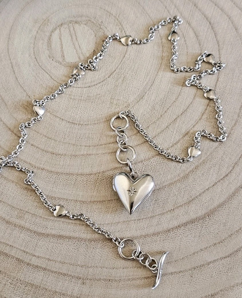 Hot Diamonds 925 Sterling Silver Heart Locket Diamond T-Bar Necklace 22–23"