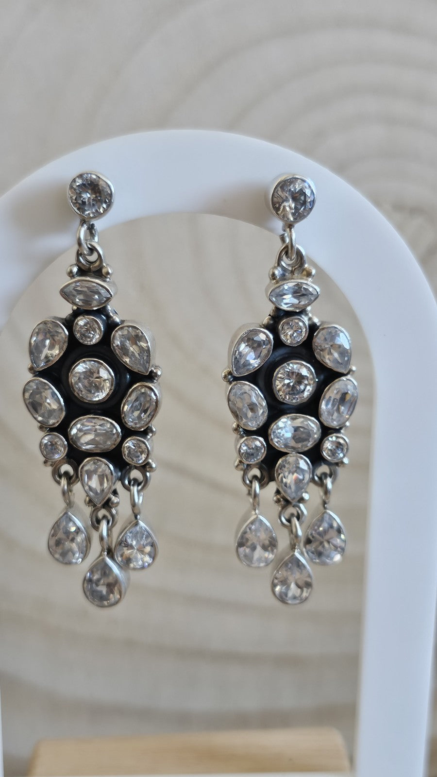 925 Sterling Silver White Topaz Statement Drop Earrings 20.71g 56mm