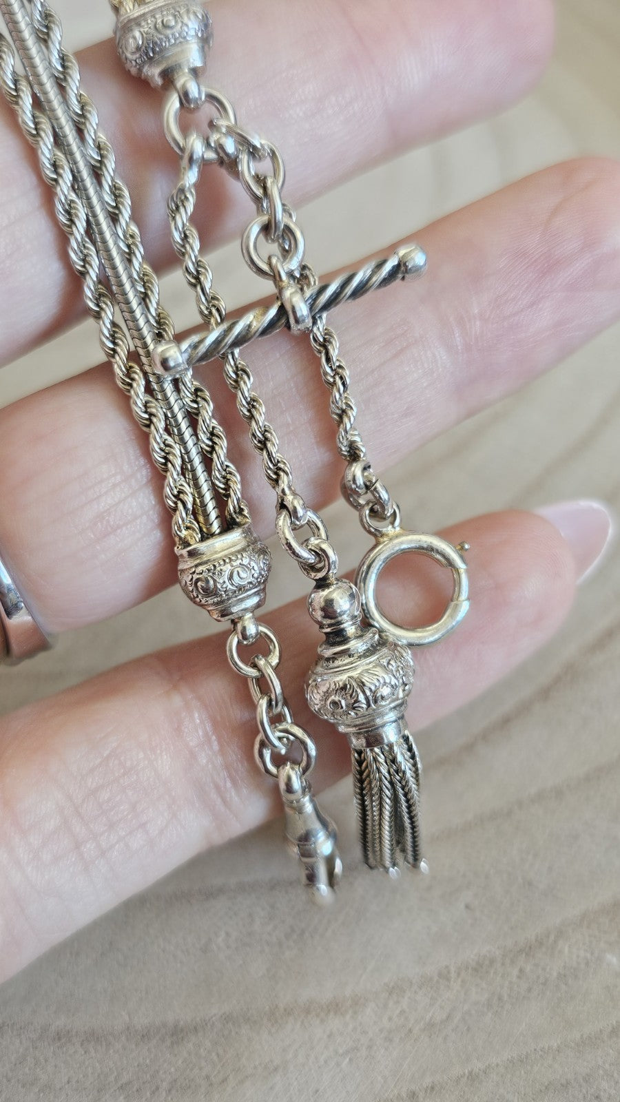 Antique Victorian 900 Silver Albertina Watch Chain Bracelet Tassel 17.88g