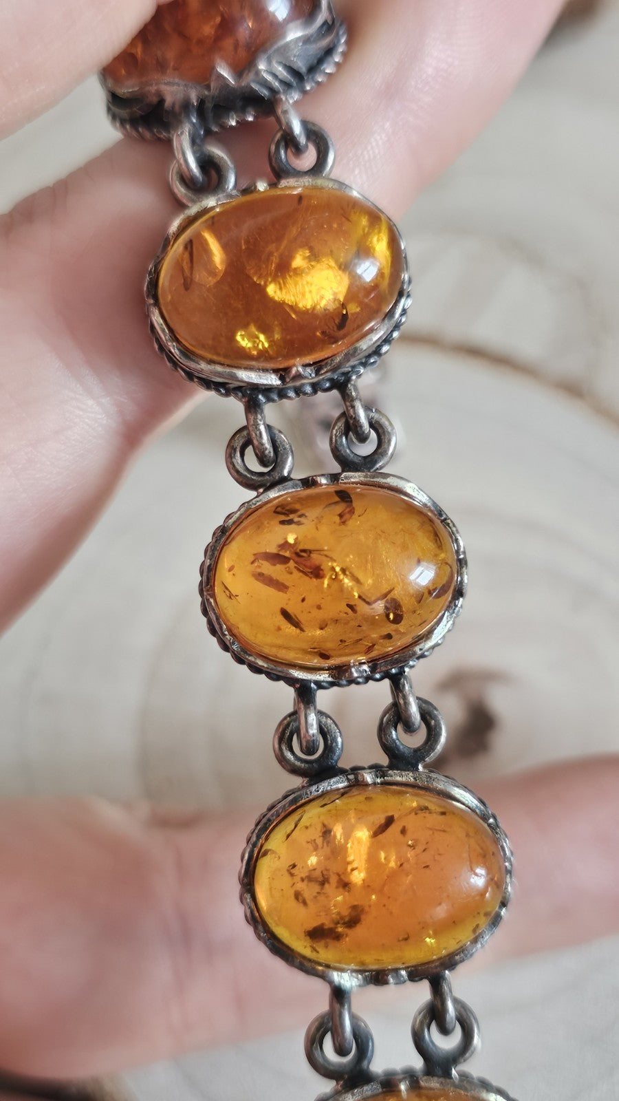 925 Sterling Silver Baltic Amber Oval Link Bracelet 38.75g 20.3cm/8 inches