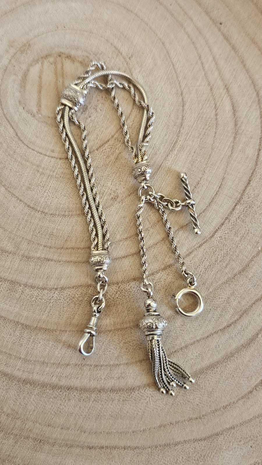 Antique Victorian 900 Silver Albertina Watch Chain Bracelet Tassel 17.88g