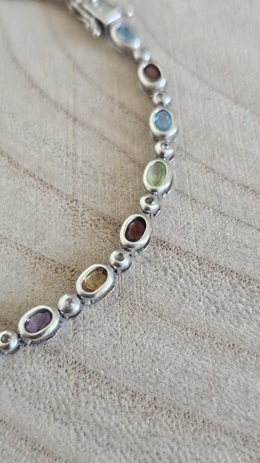 925 Sterling Silver Multi Gemstone Bracelet Garnet Amethyst Topaz 8inches