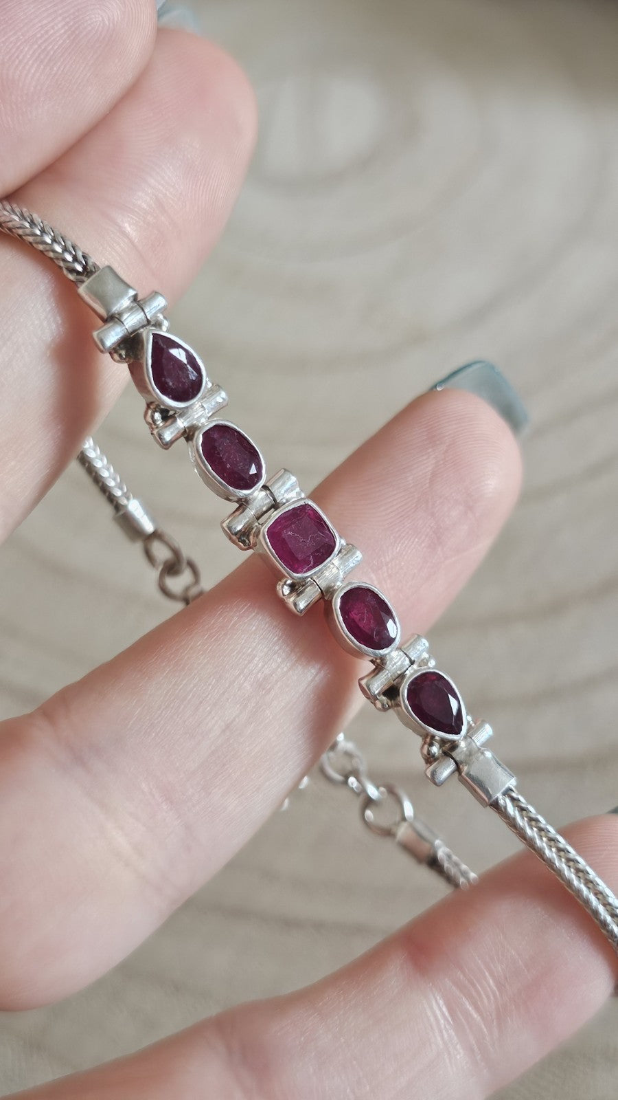 925 Sterling Silver Ruby Bracelet Adjustable 18–23cm 9.80g