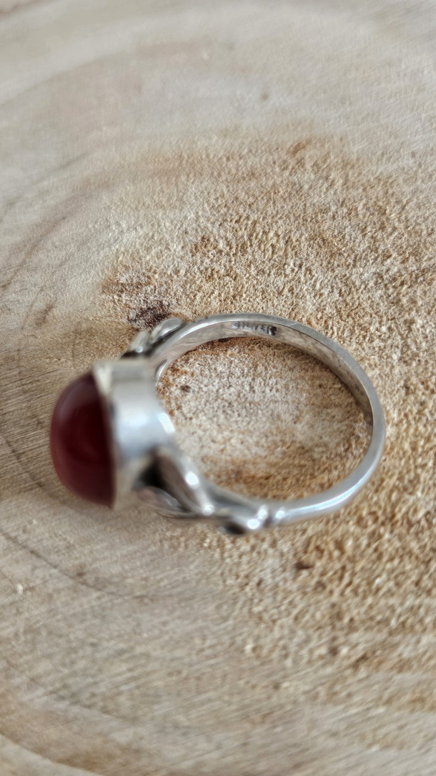 Vintage Sterling Silver Carnelian Cabochon Ring Size M 1/2 Stamped SILVER