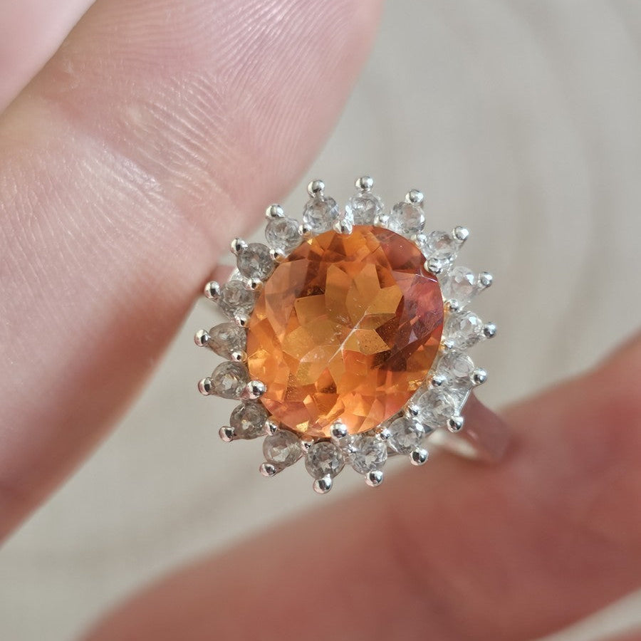 Mystic Quartz & White Zircon Halo Statement Ring – Size R 1/2 – 5.44g