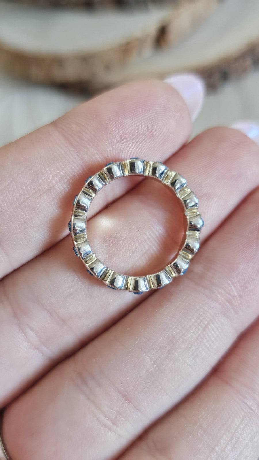 925 Sterling Silver Blue Topaz Full Eternity Ring Size M 4.33g