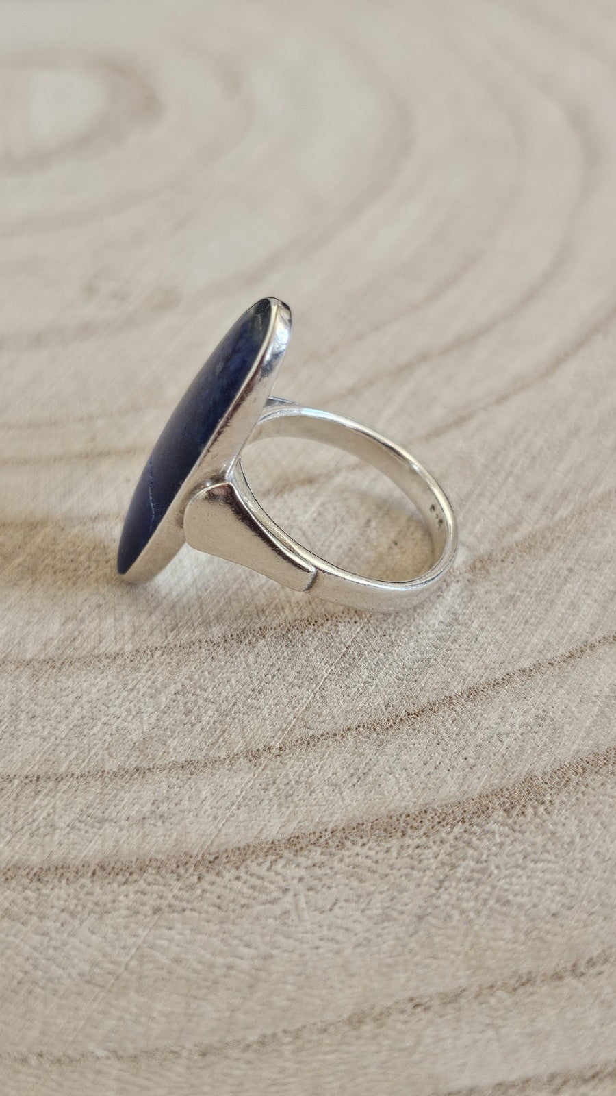 Vintage 925 Sterling Silver Sodalite Statement Ring Blue Gemstone Size O 1/2