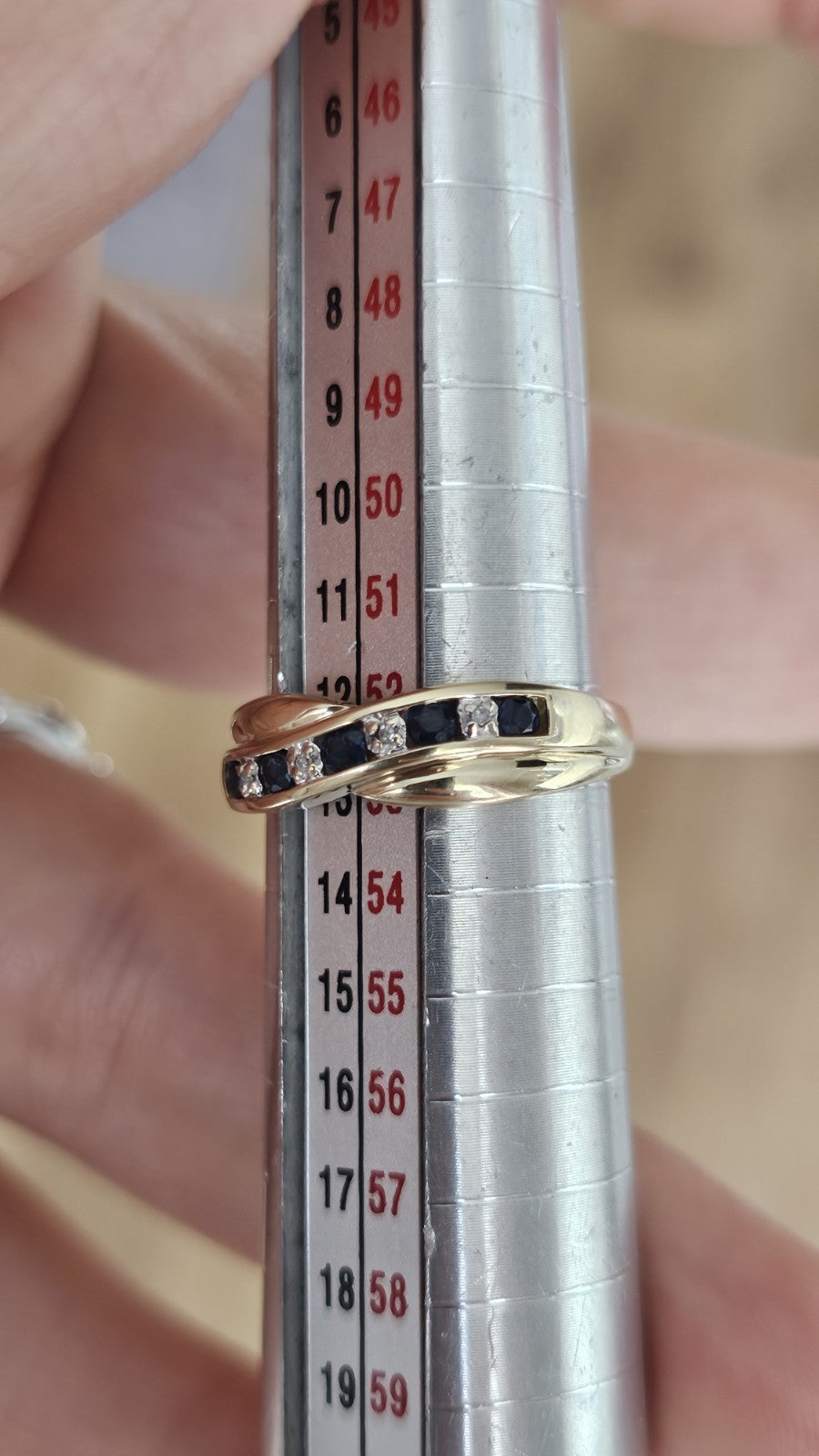9ct Yellow Gold Natural Sapphire & Diamond Crossover Ring Size M