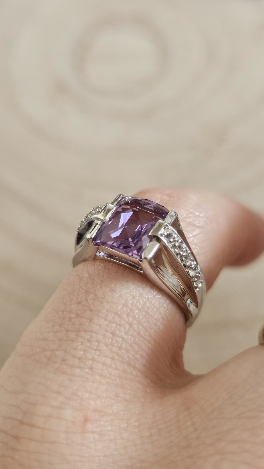 925 Sterling Silver Amethyst & Cubic Zirconia Ring – Size N 1/2 – 4.55g