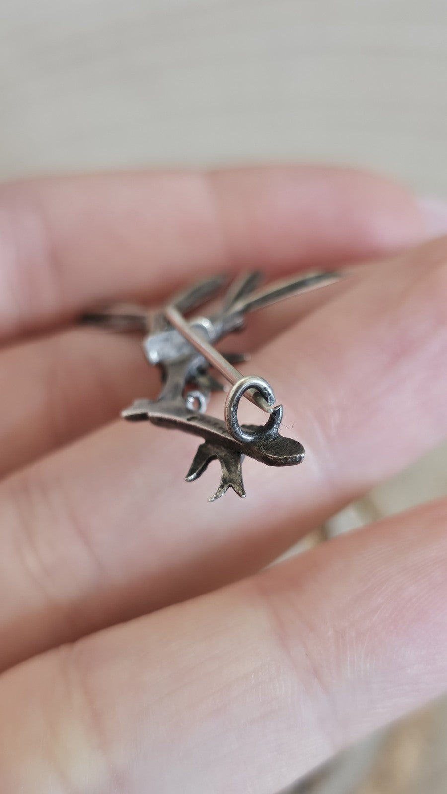 Vintage Silver Swallow Bird & Leaf Branch Brooch Pin 47mm 2.82g