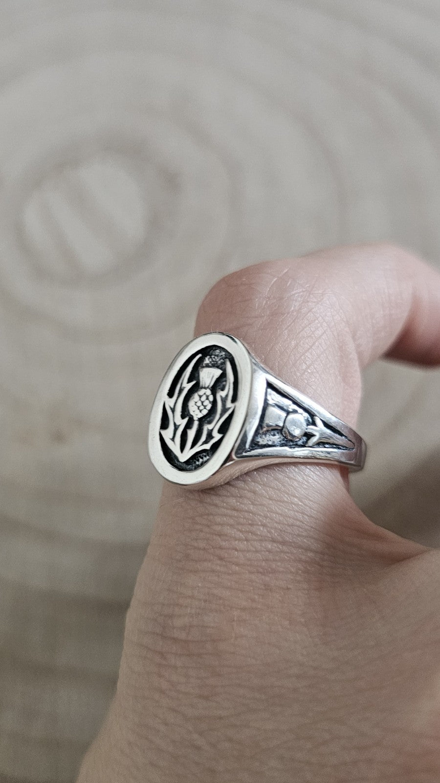 925 Sterling Silver Scottish Thistle Signet Ring – Size T – Hallmarked 8.60g