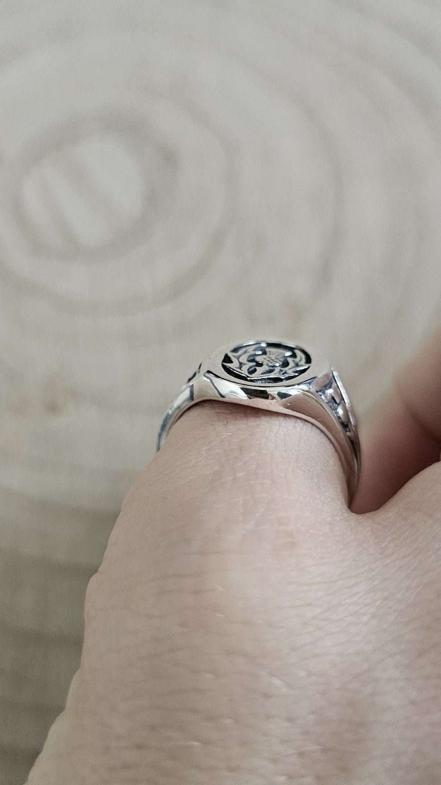 925 Sterling Silver Scottish Thistle Signet Ring – Size T – Hallmarked 8.60g