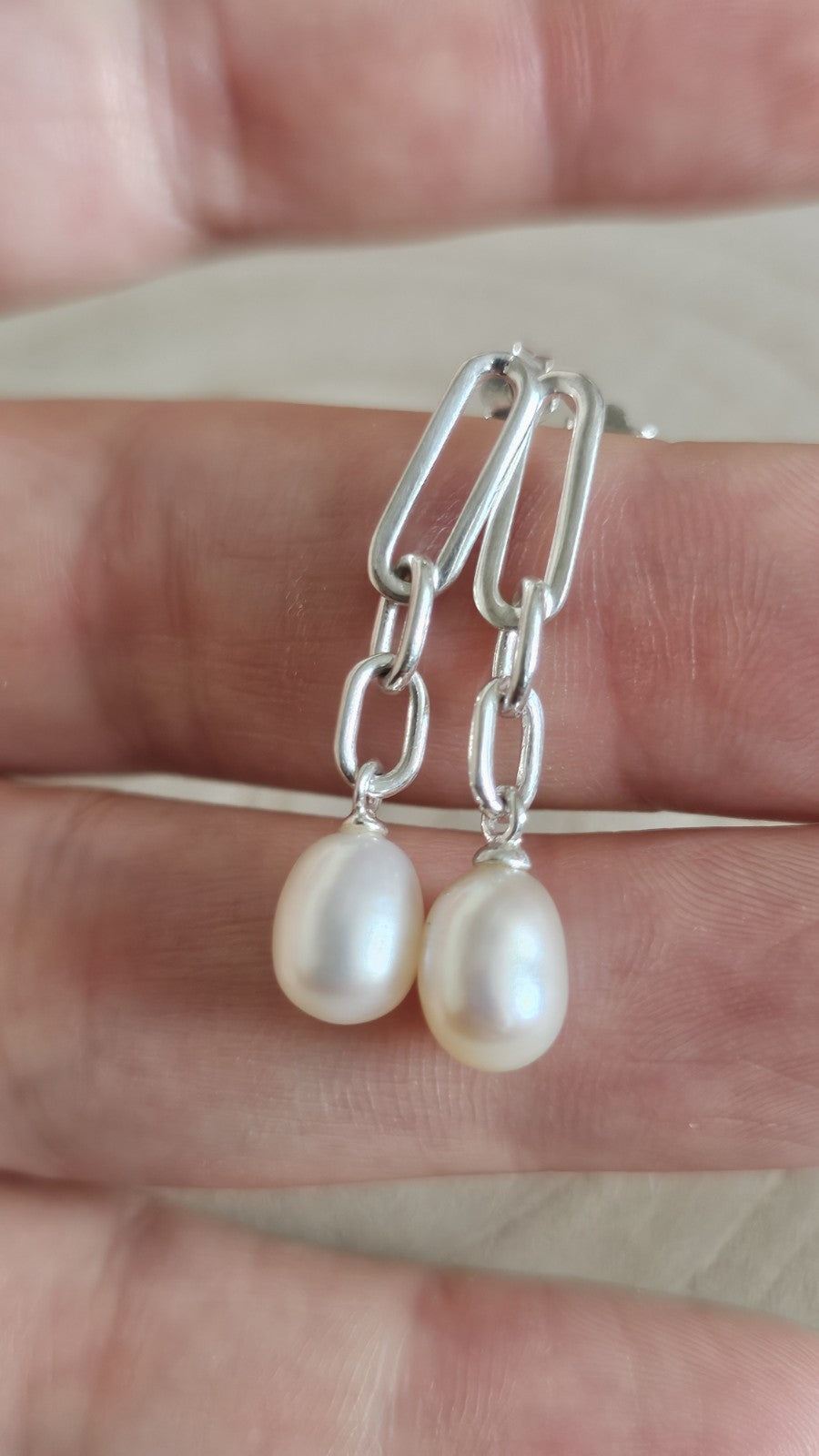 925 Sterling Silver Pearl Drop Dangle Earrings – New Boxed, 33mm length 