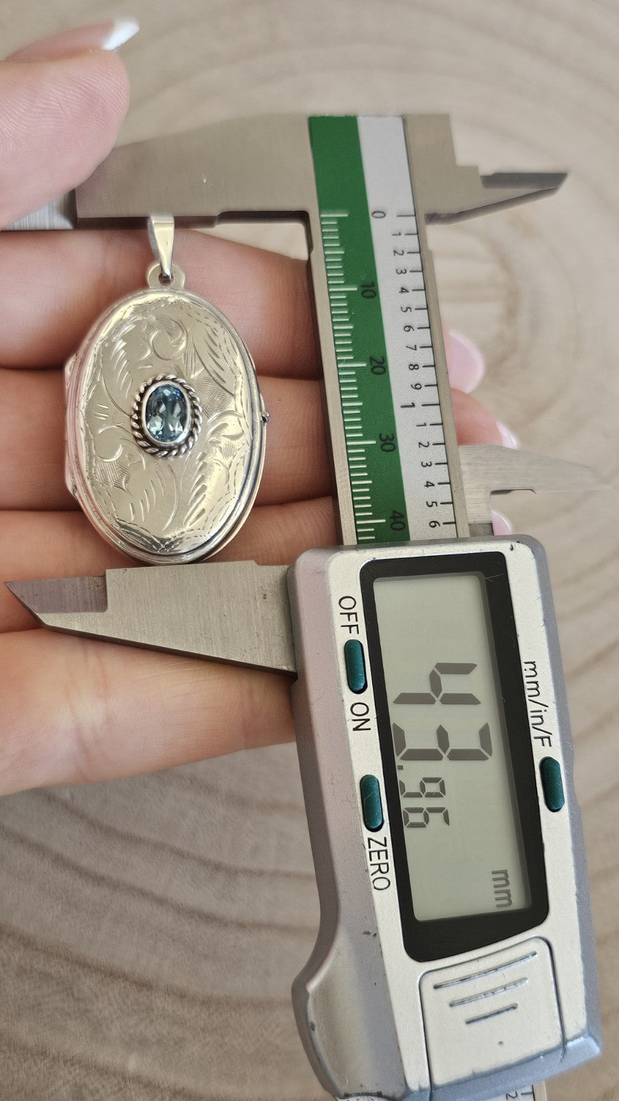 925 Sterling Silver Oval Photo Locket Pendant, Bezel Set Oval Blue Topaz Stone