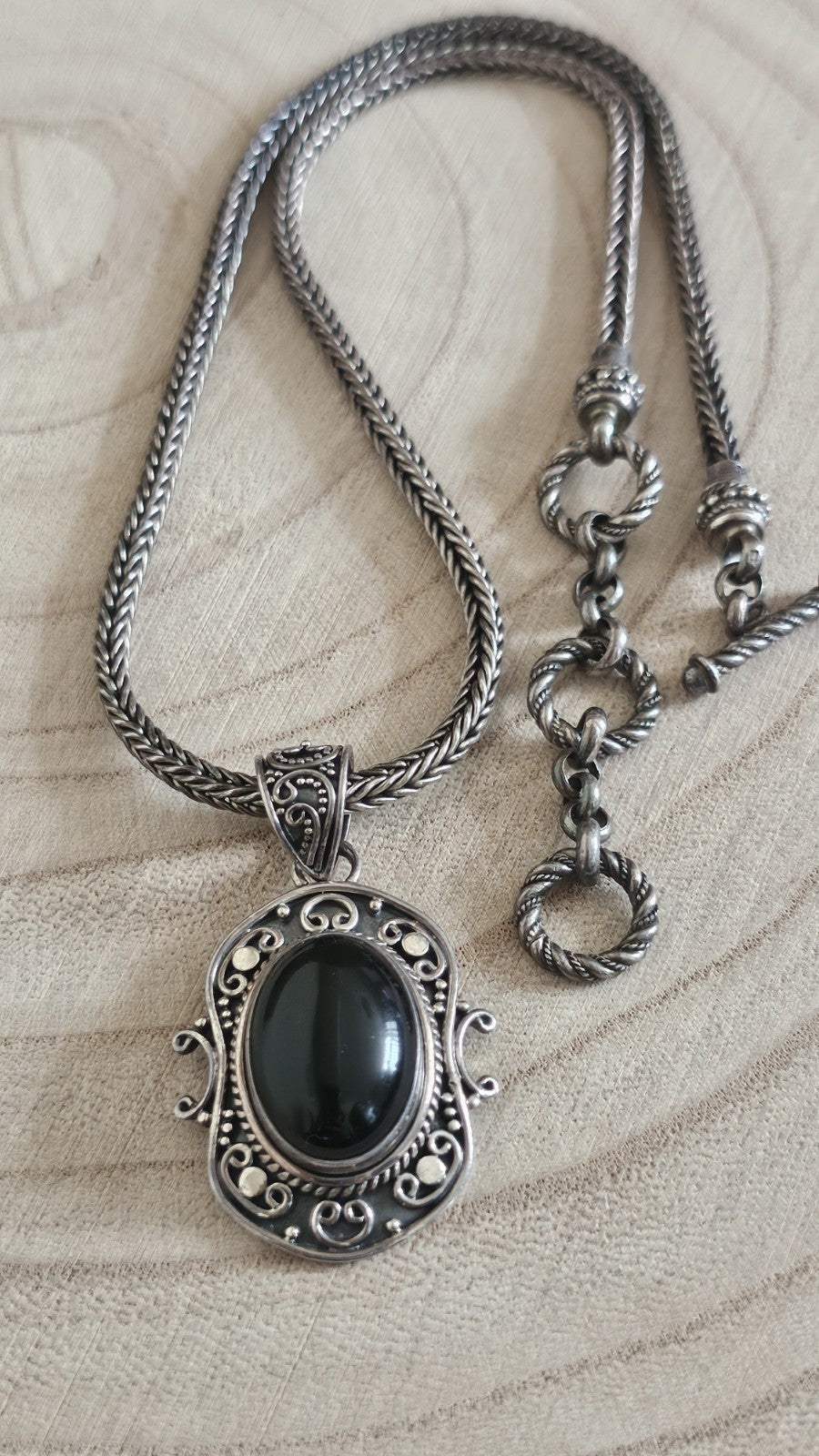 BA SUARTI 925 Sterling Silver Black Onyx Pendant Necklace 35.6g , 16-18 inches 