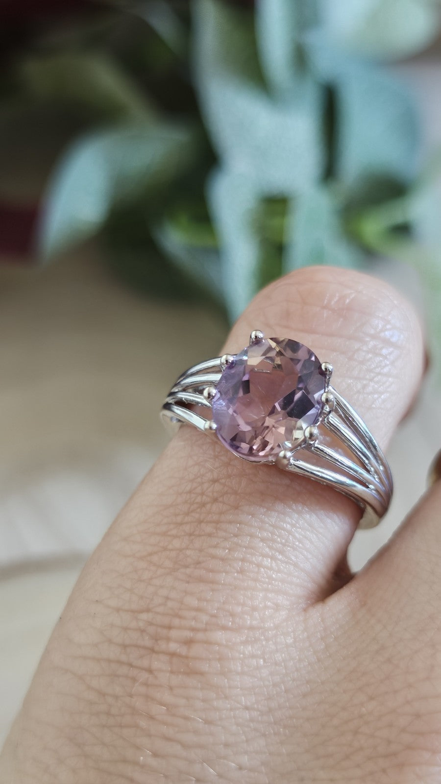 925 Sterling Silver Ametrine Oval Gemstone Ring Size R 1/2 TGGC 4.07g