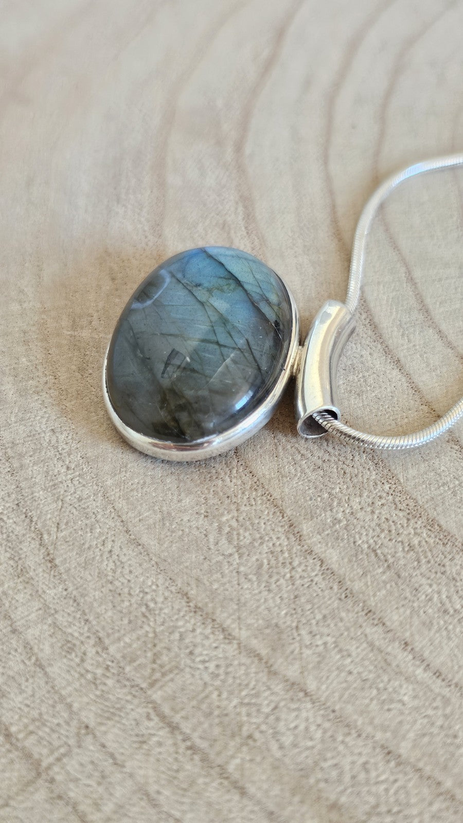 925 Sterling Silver Labradorite Pendant Necklace 20" Snake Chain 20.8g