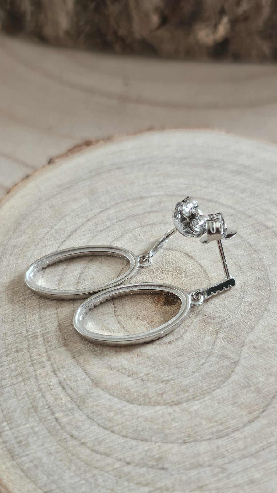 925 Sterling Silver CZ Oval Drop Dangle Earrings Sparkling 27mm