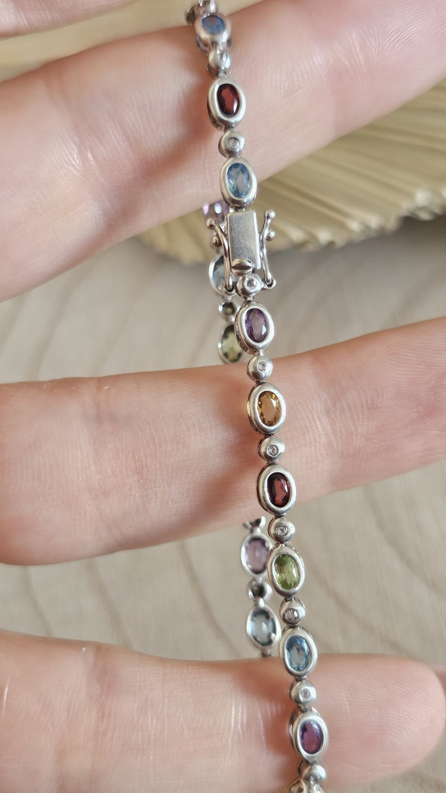 925 Sterling Silver Multi Gemstone Bracelet Garnet Amethyst Topaz 8inches