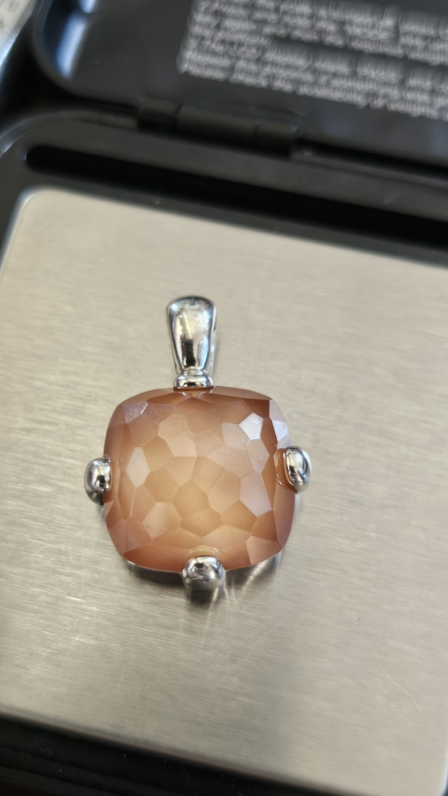TI SENTO Milano 925 Sterling Silver Peach Faceted Cushion Pendant 17.14g