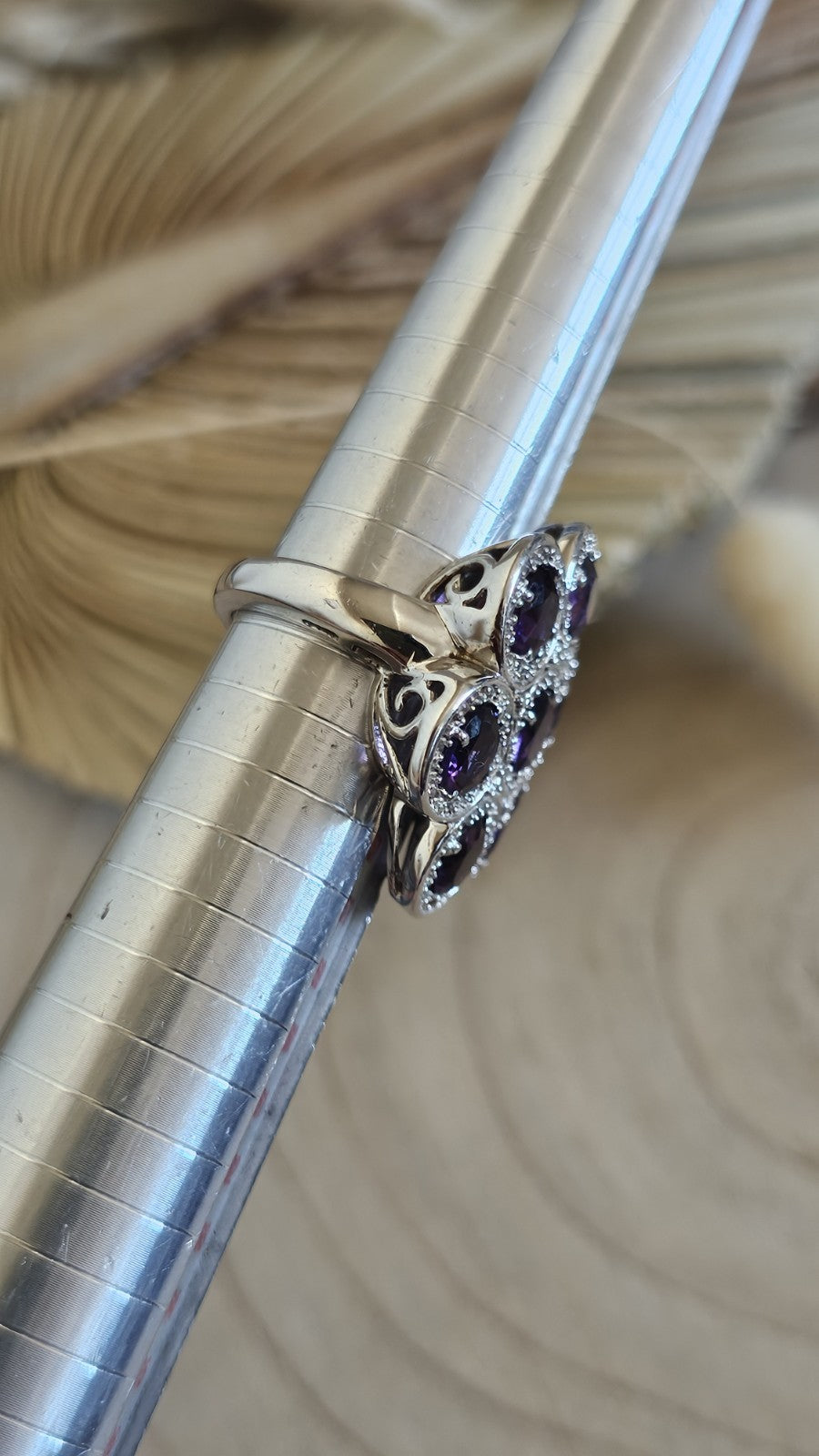 TGGC 925 Sterling Silver Amethyst Zircon Cluster Ring Size N 1/2 10.17g