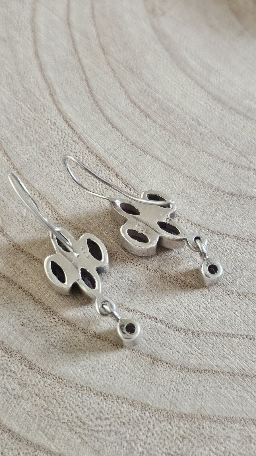 925 Sterling Silver Amethyst Floral Drop Dangle Earrings 