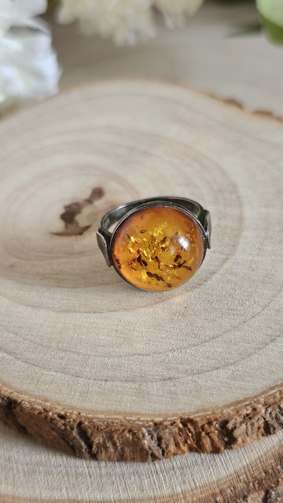 Vintage 925 Sterling Silver Amber Ring Size L 1/2 Honey Cognac 3.31g