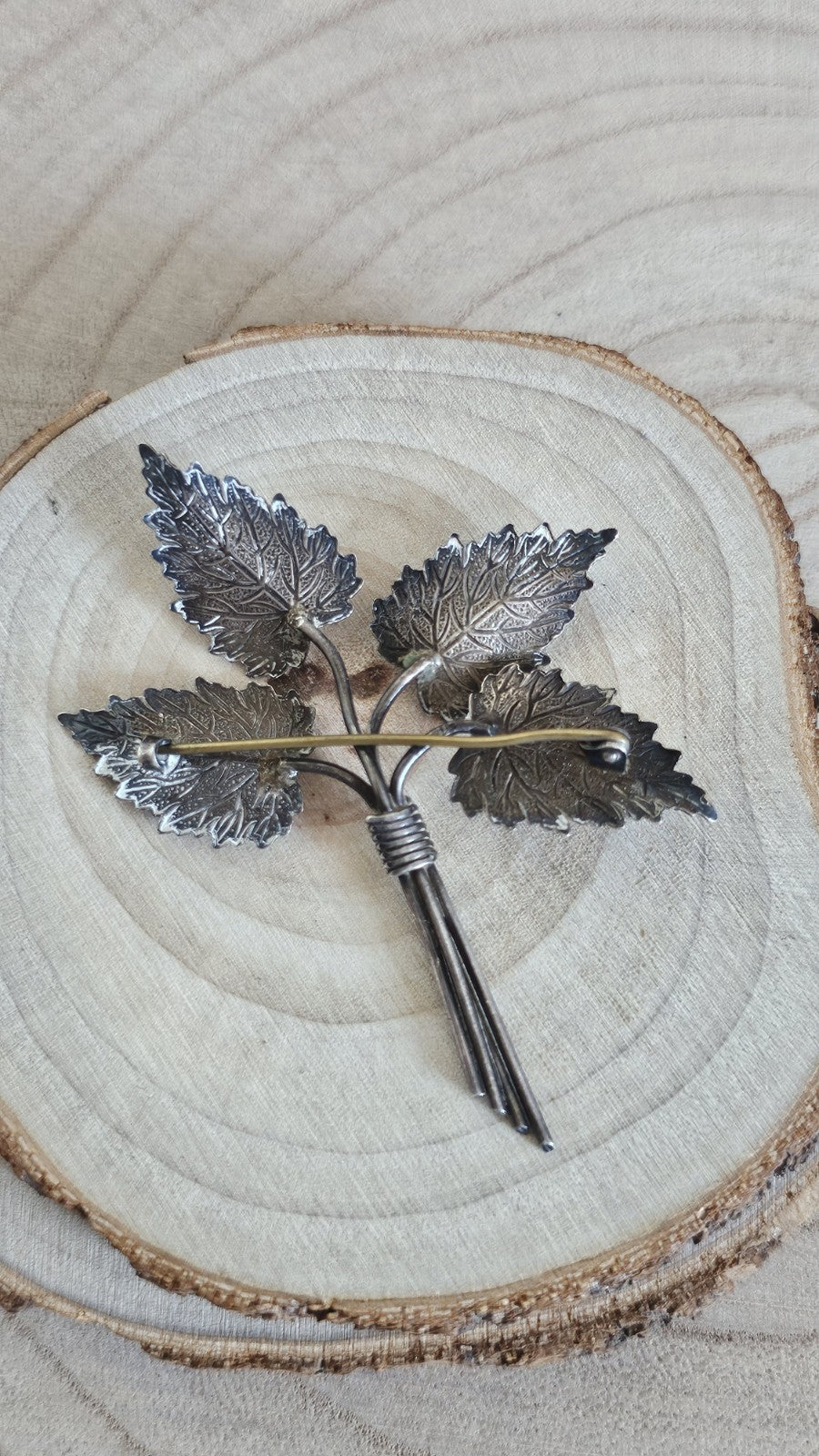 Vintage Silver Leaf Bouquet Brooch Stamped SILVER Botanical Leaves 6.46g