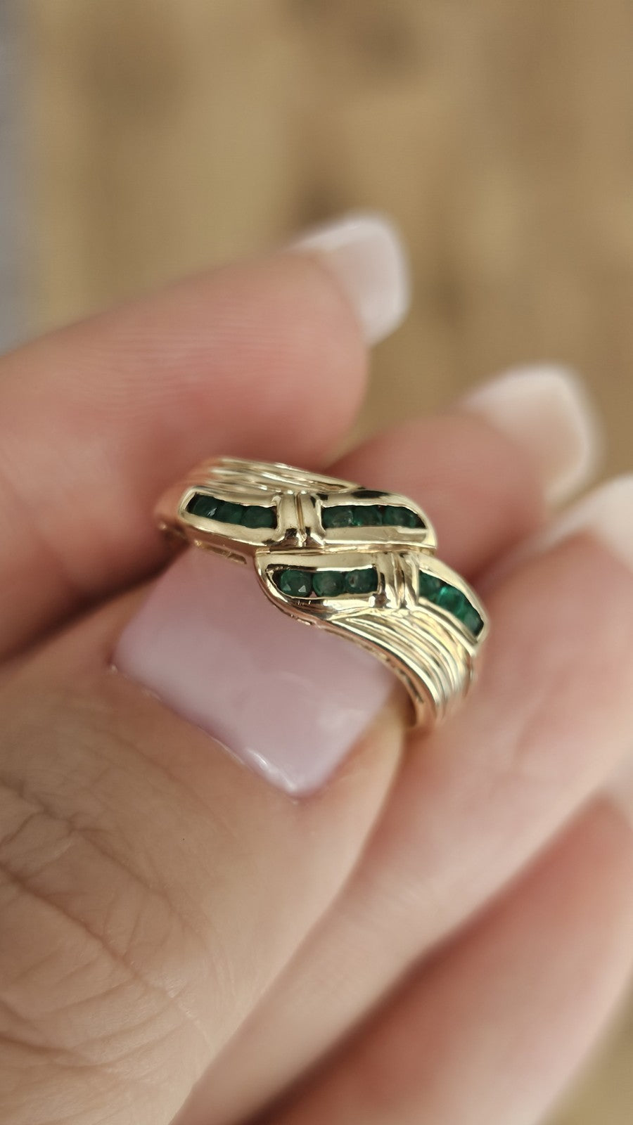 💚 9ct Yellow Gold Natural Emerald Ring – Size Q 1/2 , 2.95g , hallmarked 