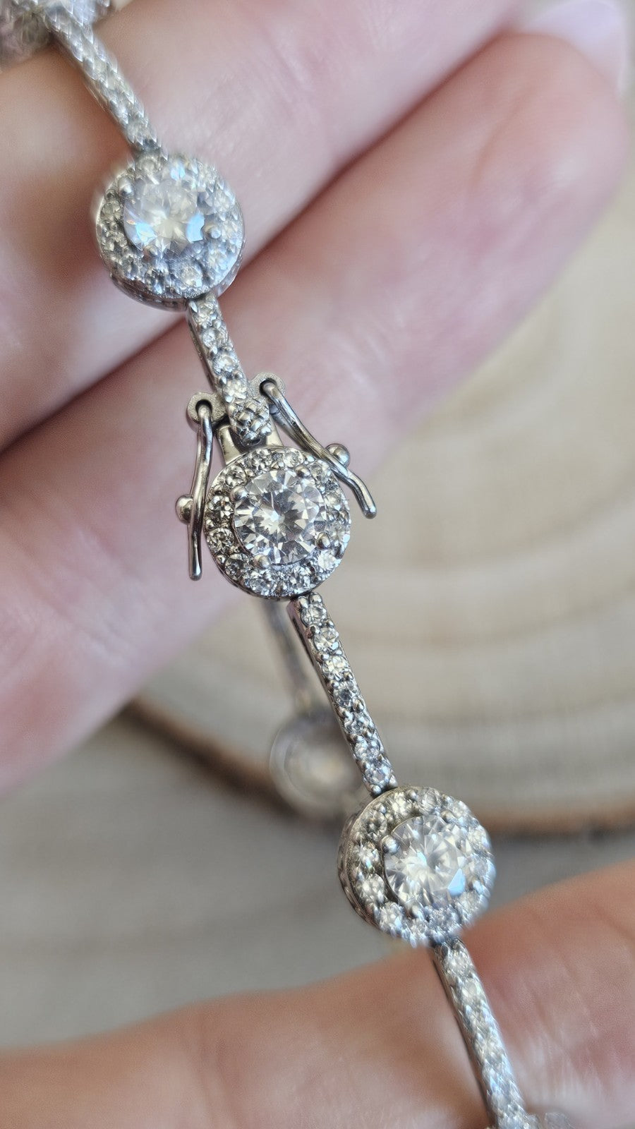 925 Sterling Silver CZ Halo Tennis Bracelet Full Hallmark 18cm 13.56g