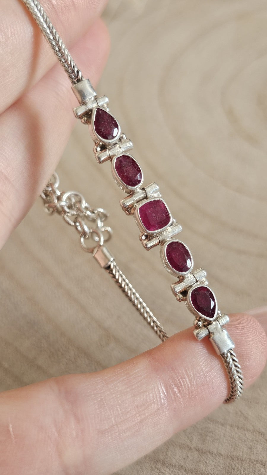 925 Sterling Silver Ruby Bracelet Adjustable 18–23cm 9.80g