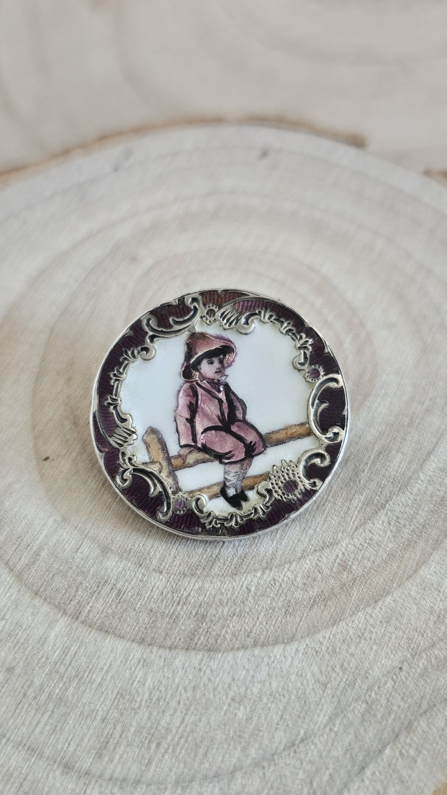 Vintage Polish 800 Silver Enamel Portrait Brooch Warsaw 💜