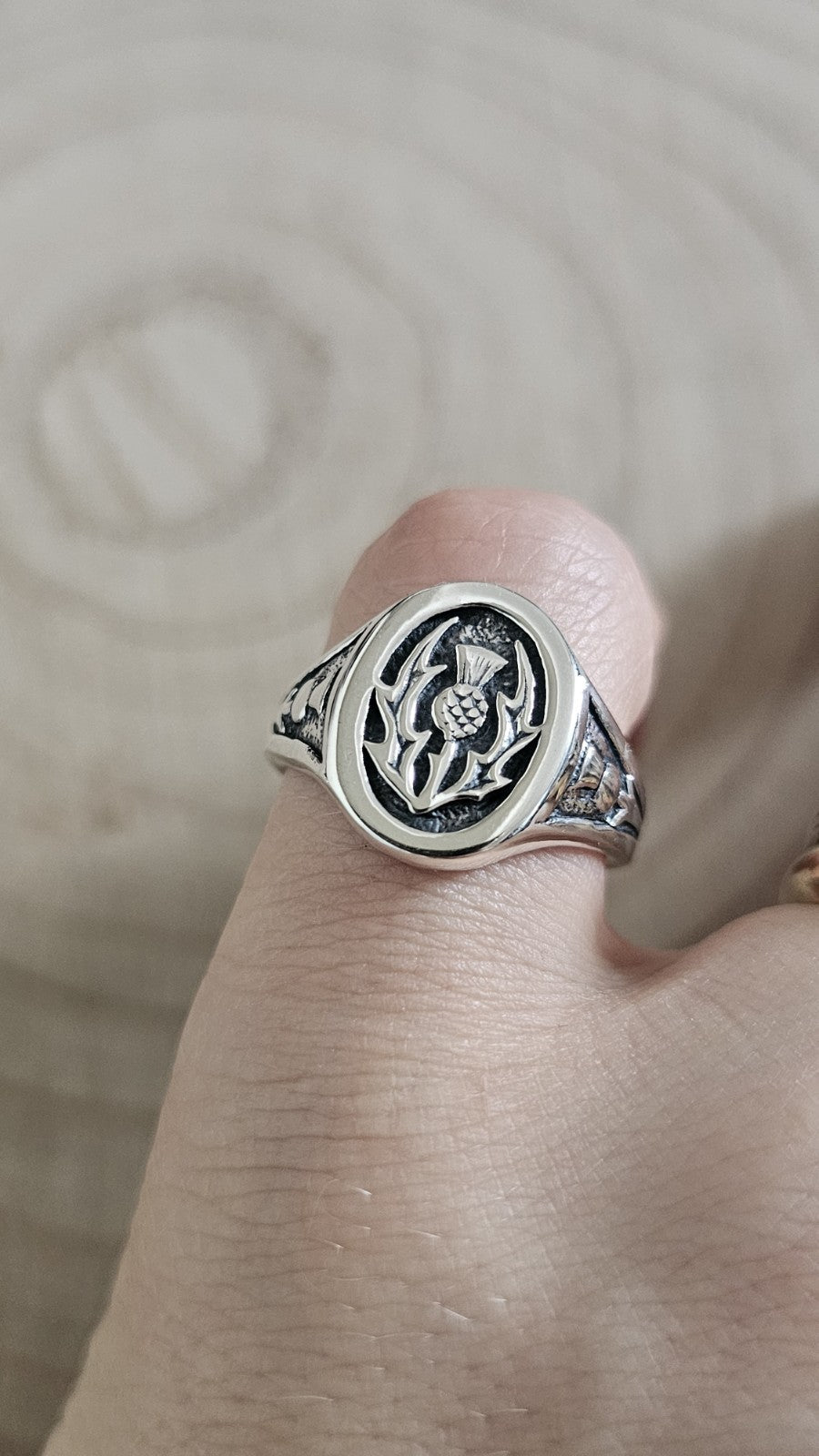 925 Sterling Silver Scottish Thistle Signet Ring – Size T – Hallmarked 8.60g