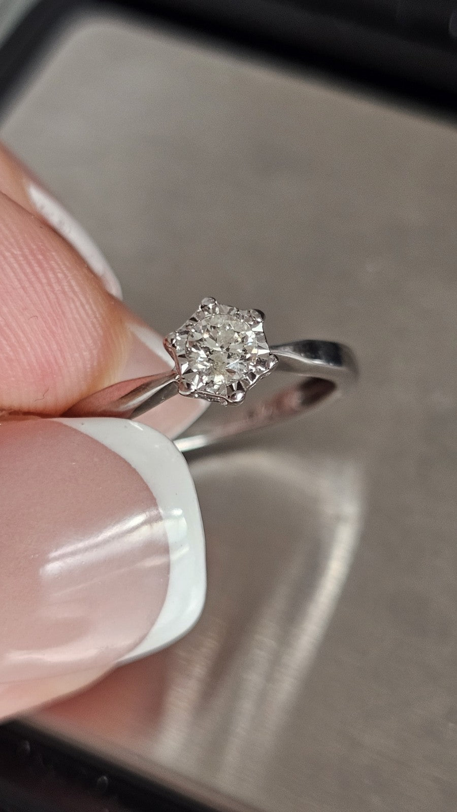 💎 9ct White Gold 0.25ct Natural Diamond Solitaire Ring – G-H ,size L 💍✨