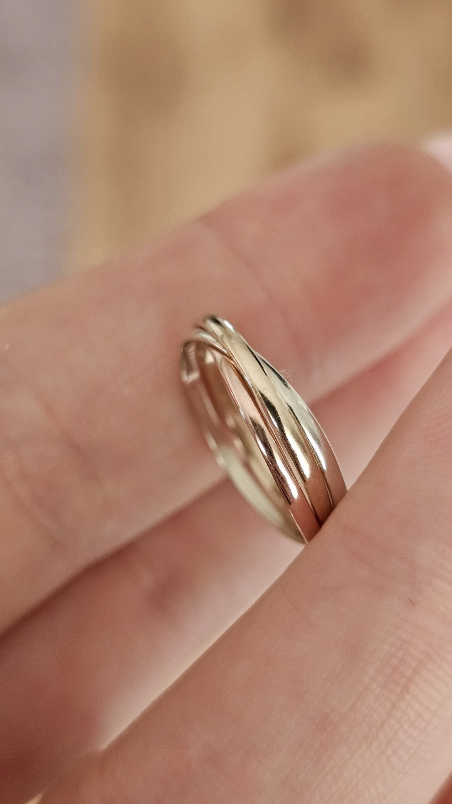 9ct Tri Colour Gold Russian Wedding Ring Triple Interlocking Bands Size K 1/2 