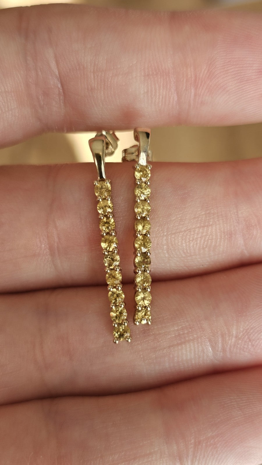 ✨ 10ct Yellow Gold Natural Yellow Tourmaline Long  Drop Earrings ✨