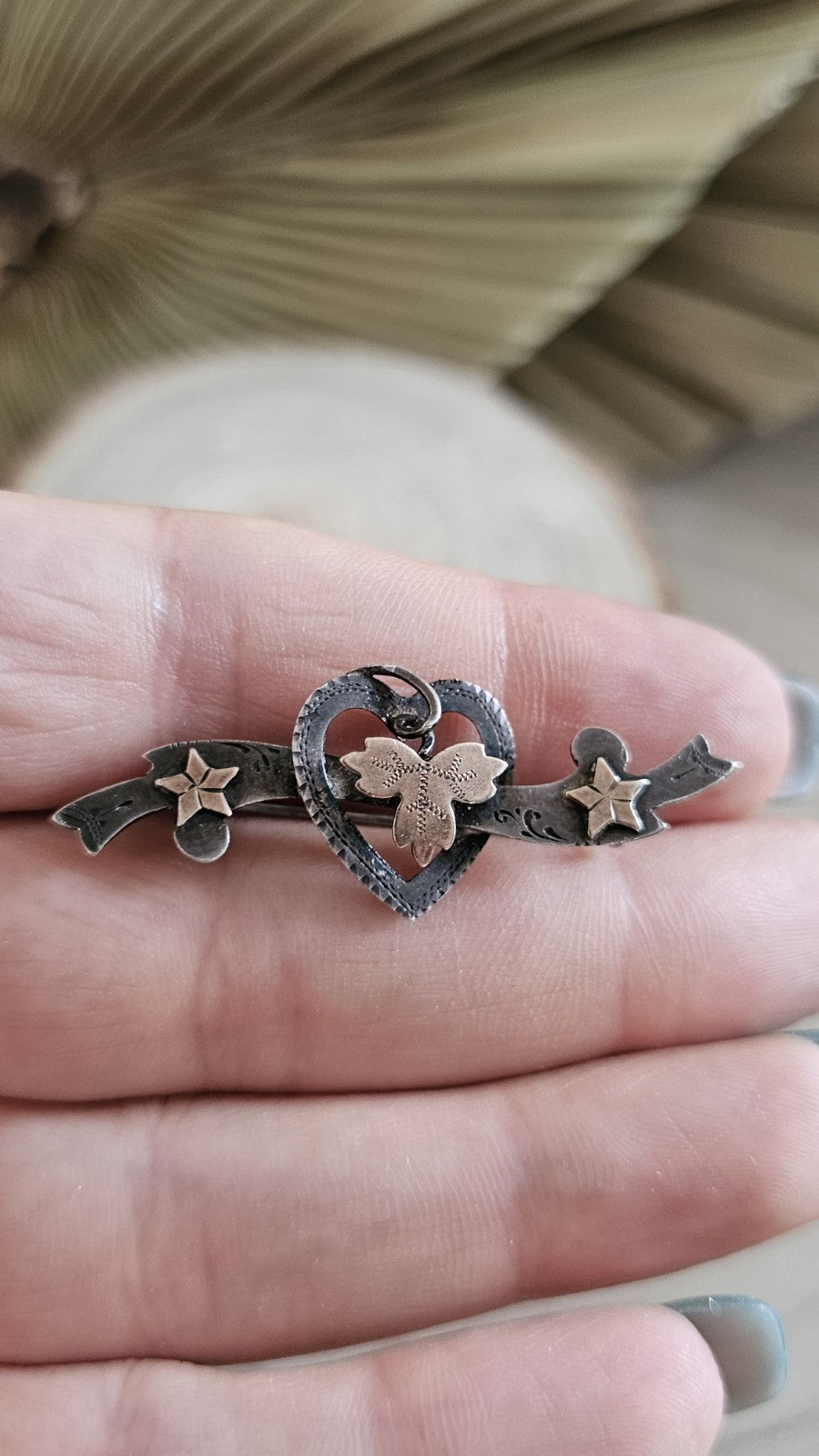 Antique Sterling Silver Heart Floral Brooch M&J Chester Hallmarked Victorian