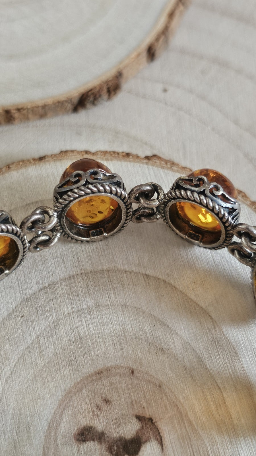 925 Sterling Silver Baltic Amber Oval Link Bracelet 38.75g 20.3cm/8 inches