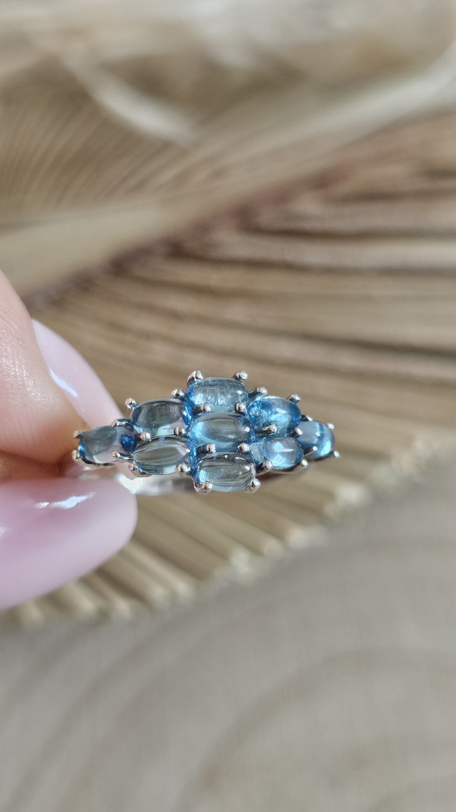 TGGC 925 Sterling Silver Blue Topaz Cabochon Cluster Ring Size R 1/2