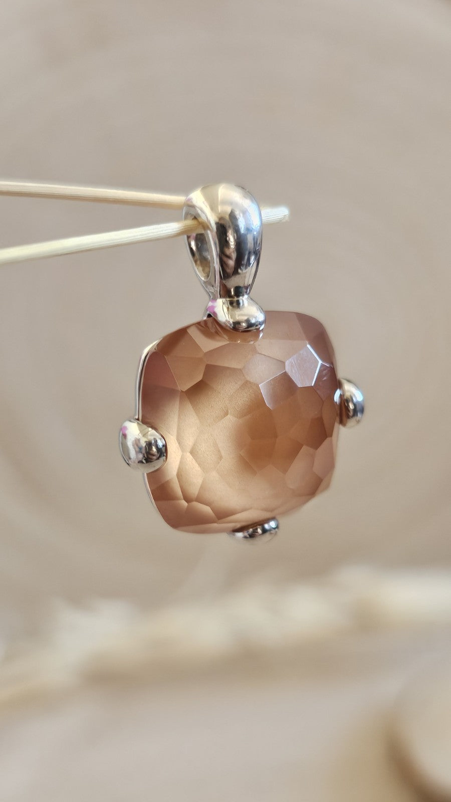 TI SENTO Milano 925 Sterling Silver Peach Faceted Cushion Pendant 17.14g
