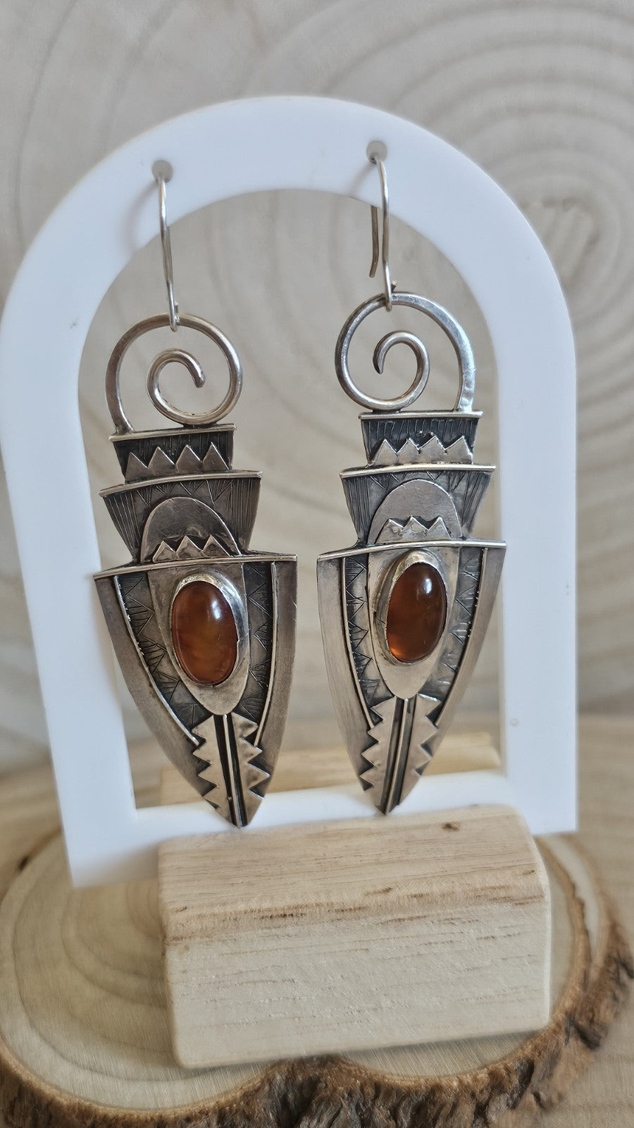 Vintage 1993 925 Sterling Silver Amber Drop Earrings Hallmarked 14g