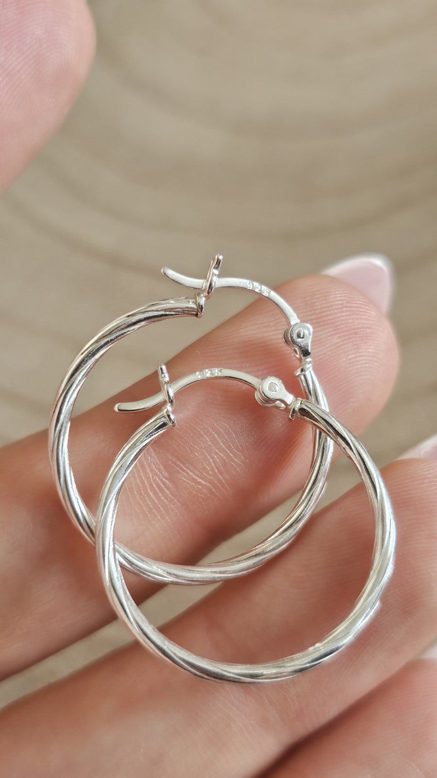 925 Sterling Silver Twisted Hoop Earrings 27.5mm Medium Hoops Stamped 925